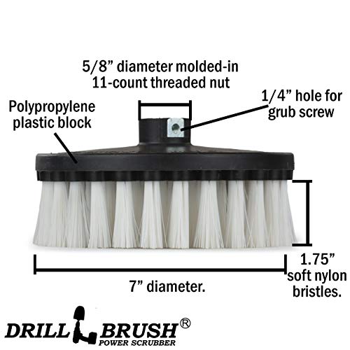 Carpet Cleaner Scrub Brush for Polisher - 7 Inch Soft White Drillbrush with 5/8 x 11 Threaded Hub for Rotary Polisher Machine - Large Car Buffer Brush - Large Carpet Scrubber - Drill Adapter Included - color: White