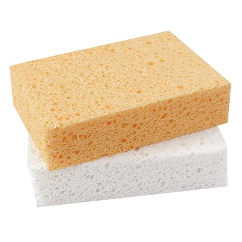 Extra Large Dish Sponges Kitchen for Cleaning, Natural Cellulose Sponges Reusable and Biodegradable, Non Scratch Sponge for Cleaning Household Use (2-Pack) - color: Yellow / White