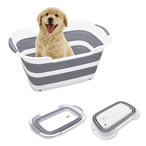 Goderewild 7.1 Gal/27L Multipurpose Collapsible Pet Bathtub Upgraded with Drainage Hole and Pet Hair Collector for Bathing/Shower, Portable Laundry Basket-Foldable Bathing Tub-Storage Organizer. - color: Grey-hair collector