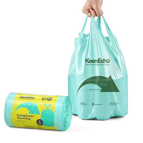 3 Gallon 50 Counts Small Green Trash Bags with Handle, Ocean Fishing Nets Upcycling, Sage & Sea Salt Scented, Plastic Garbage Bags, Waste Bag for Bathroom, Kitchen, Office and Pets - color: 3 Gal, size: 1 Roll
