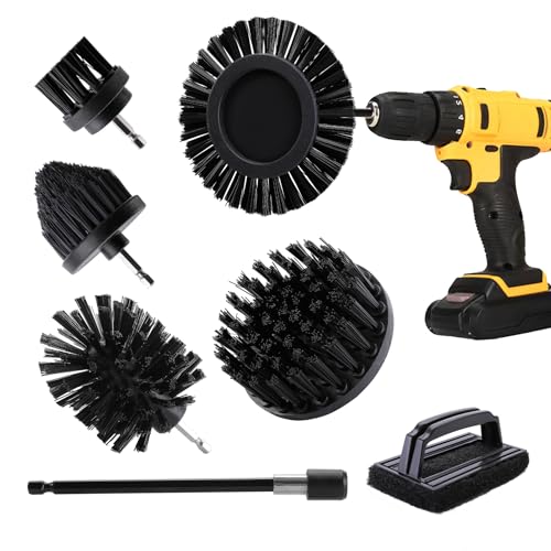 6 Piece BBQ Grill Cleaning Brush Ultra Stiff Drill Powered Cleaning Brushes Nylon Safe Bristle BBQ Grill Rust Remover Gift for Dad Grill Cleaner for Outdoor Grill (Black) - color: Black