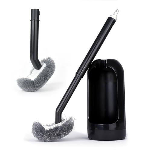 Toilet Bowl Brush and Holder Set, Premium Quality, Wall-Mounted Toilet Scrubber,Solid Handle and Durable Bristles for Bathroom Cleaning,Black(2 Replacement Brush Heads in 1 Pack)