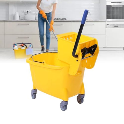 Zunate Commercial Mop Bucket with Side Press Wringer, 32L Heavy Duty Rolling Mop Bucket for Restaurant Office Industrial Floor Cleaning