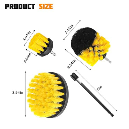 4PCS/Set Car Drill Brush Attachment Set, Vehicle Drill Scrub Brushes Kit with Extended Long Rod, Automotive Power Cleaning Scrubber Accessories, Universal for SUV, Sedan, Truck (Yellow) - color: Yellow