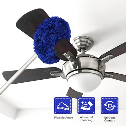 Ceiling Fan Cleaner Duster Reusable Microfiber Ceiling Fan Blade Cleaner Removable Duster with Extension Pole Adjusts 13 to 49.7 Inch for Cleaning Walls Furniture Door Window Top (Dark Blue) - color: Dark Blue
