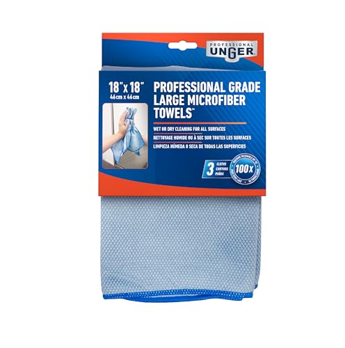 UNGER Professional 18” x 18” Large Professional-Grade Microfiber Cloth Towels, Multi-Purpose Wet and Dry Cleaning Cloths for Kitchen, Bath, Auto, Appliances, Car Supplies (Pack of 30) - size: 18" x 18" (30 Pack), style: Large Towels