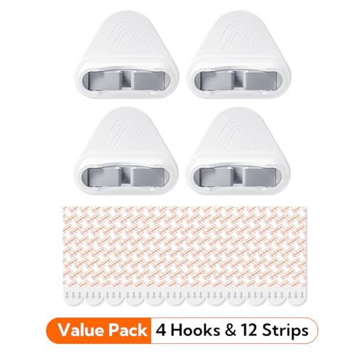hookay 10lbs Broom and Mop Grippers Wall Hooks, 4 Hangers and 12 Adhesive Strips, Damage-Free No Tools Hanging Organizer for Home Organization, Holds up to 10 lb - style: 4 Grippers, 12 Strips