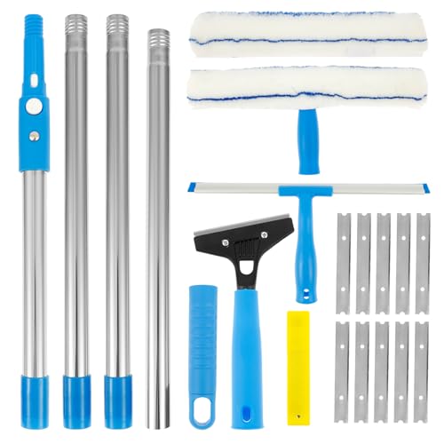 Window Washing Kit, Glass Scraper Cleaner Kit, Window Squeegee Cleaner Set, Glass Cleaning Instrument with Silicone Squeegee and Microfiber Scrubber, No Water Marks Efficient for Home