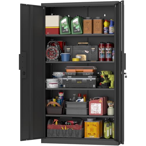 GREATMEET Metal Garage Storage Cabinet, Black Lockable Storage Cabinets with Doors and Shelves,Utility Cabinet for Shop Home Office Garage - color: Black, size: 71"H x 32"W x 17"D