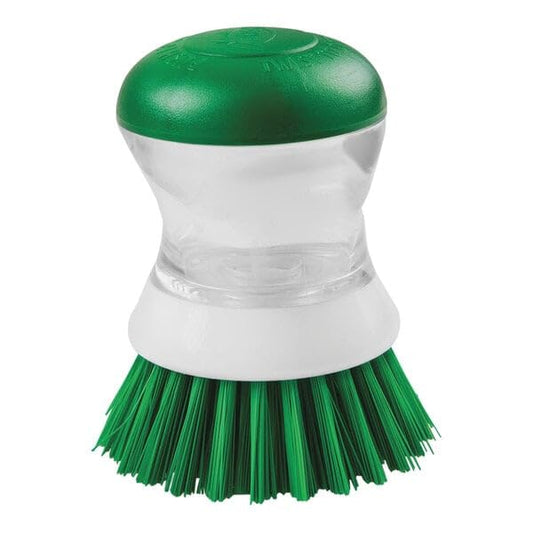 Soap Dispensing Palm Scrub Brush - Made in The USA - Heavy Duty Kitchen Dish Scrubber with Ergonomic Non-Slip Grip for Dishes, Pots, Pans, and Sink Cleaning