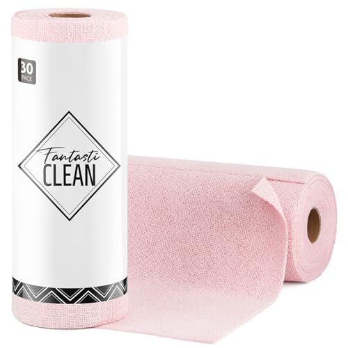 Fantasticlean Microfiber Cleaning Cloth Roll -30 Pack, Tear Away Microfiber Towels, 12" x 12", Reusable, Washable, Scratch Free, Ultra Absorbent Dishcloth for All-Around Cleaning Supplies (Pink) - color: Pink, size: 30 pack