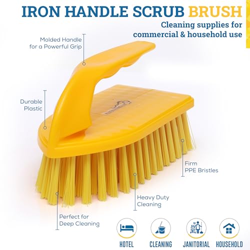 KLEEN HANDLER Iron Handle Scrub Brush for Household & Commercial Cleaning for Shower, Bathroom, Sink, Kitchen, Bathtub, Floor Scrubbing, 6 Pc - Yellow - style: Pack of 6