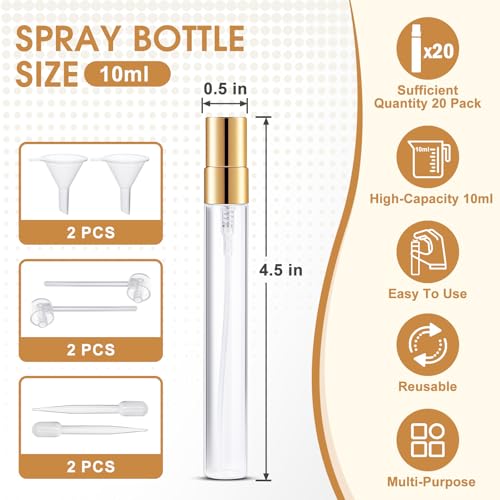 Mini Glass Spray Bottle 20pcs 10ml Clear Spray Bottle Empty, Fine Mist Refillable Mini Perfume Spray Bottle, Perfume Atomizer, Travel Spray Bottle For Hair, Small Empty Sample Containers Portable - style: Spray Bottle10ml-20P