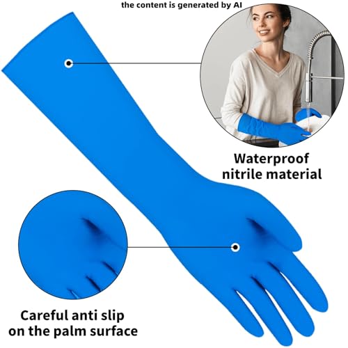 Long Sleeves Durable Disposable Nitrile White Gloves 15inches,Household Cleaning Dishwashing Waterproof 30PCS - color: Blue, size: Large