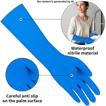 Long Sleeves Durable Disposable Nitrile White Gloves 15inches,Household Cleaning Dishwashing Waterproof 30PCS - color: Blue, size: Large