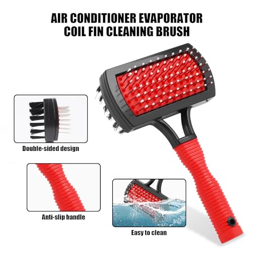 Gosknor 2pcs Air Conditioner Condenser Cleaning Tools, Double-Sided AC Evaporator Coil Fin Cleaning Brush & Stainless Steel AC Fin Comb for HVAC System Refrigerator Evaporator Radiator Condenser