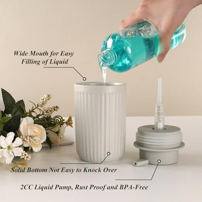 BosilunLife Dish Hand Soap Dispenser - Liquid Pump Soap Dispenser for Bathroom Decro 12oz Ceramic Kitchen Dish Dispenser with Rust-Proof Liquid Pump Modern Refillable Lotion Bottles - color: Light Grey Lotion Pump
