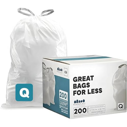 Plasticplace Custom Fit Trash Bags Compatible with simplehuman Code Q (200 Count) Drawstring Garbage Bags 13-17 Gallon White, Tear-Resistant Tall Kitchen Trash Bags for Garbage Cans Recycling 1.2 Mil - size: 200 Count (Pack of 1), style: Unscented
