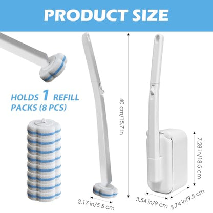 Disposable Toilet Brush Cleaning System, 2pcs Wands with 104pcs Replacement Heads,Stick for Toilet Cleaning,Wands with Refills Pads,Wall Mounted Toliet Wand for Bathroom,Toilet Brush and Holder - color: Low Base