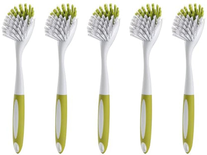 Dish Brush with Handle, Stiff Bristles Dish Scrubber for Pots, Pans & Sink Cleaning, 5 Pack - color: Yellow 5 Pack