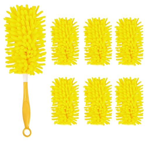 Reusable Duster Refill Compatible with Swiffer Hand Duster, 360 Duster Refills Only, Washable Pet Heavy Duty Dusters Refills for Swiffer Duster Extended Handle, 6 Pack (Handle is Not Included) - color: 6 Pack (Yellow)