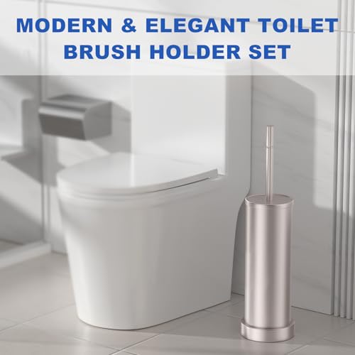Brushed Nickel Toilet Brush and Holder Set, 304 Stainless Steel Toilet Brush for Bathroom, Heavy Duty Toilet Bowl Brush with Holder, Removable Inner Bowl and Splash Protection, Long Handle - color: Brushed Nickel