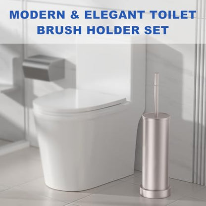 Brushed Nickel Toilet Brush and Holder Set, 304 Stainless Steel Toilet Brush for Bathroom, Heavy Duty Toilet Bowl Brush with Holder, Removable Inner Bowl and Splash Protection, Long Handle - color: Brushed Nickel