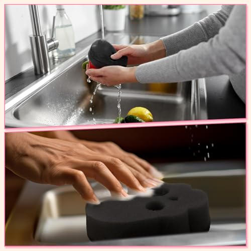 Tioncy 12 Pack Skull Sponges Bulk Gothic Dual Sided Scrubber Black Skull Sponges Reuseble Non Scratch Dishwashing Kitchen Cleaning Accessories for Cookware Pot Boiler Pan Household - color: Black, style: Skull