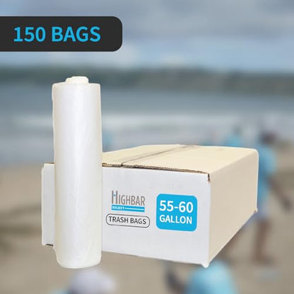 Large Garbage Bag - 55-60 Gallon Capacity, Heavy Duty, High Density, Tear Resistant, Unscented, Extra Strength for Commercial, Industrial, Office, House, Lawn, Events, Bulk Qty 150 Bags - style: 55-60 Gal, 17 Micron Equiv, 150 Count, Clear