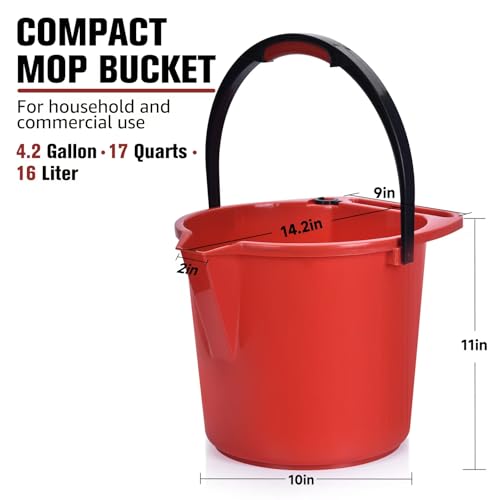 Matthew Cleaning 4.2 Gallon Mop Bucket, Heavy Duty Plastic Cleaning Bucket with Built-in Pour Spout, Mop Holder and Comfort Grip Handle, House and Commercial Cleaning Supplies, Case Pack 12 Pcs Red - color: Red, size: Case Pack - 12 Pcs