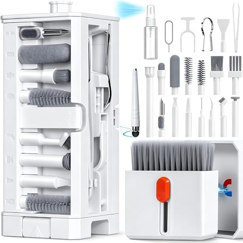 32 in 1 Cell Phone Cleaning kit with Charging Port Cleaner,Stylus Pen,SIM Tool,Keyboard Brush,Speaker Brush,Electronic Cleaning kit for iPhone,AirPods,iPad,Keyboard,MacBook,Earbud,Camera Lens(White) - color: White