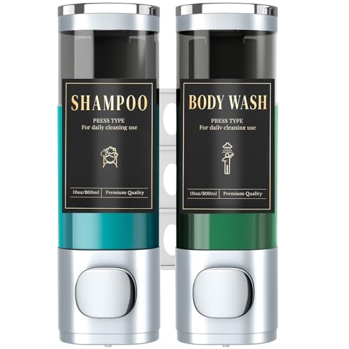 Luxspire Shampoo and Conditioner Dispenser, No Drill Wall Mounted Shower Soap Dispenser 2 Chamber with Waterproof Labels, Easy Refill Soap Dispenser for Bathroom Hotel Kitchen, Silver - color: Silver, size: 2 Chamber