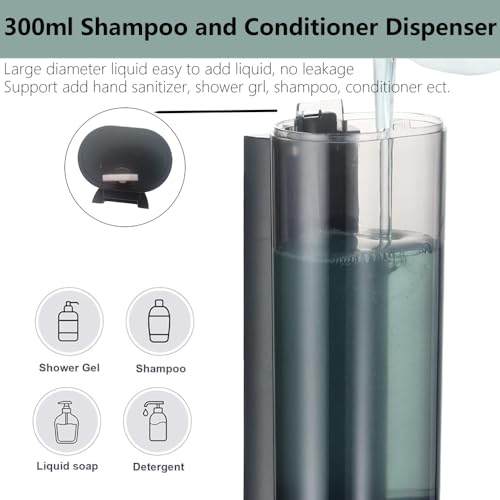 Manual Bathroom Wall Mounted Soap Dispenser, 10oz/300ml Single Black Bathroom Shampoo and Conditioner Dispenser, Clear Plastic Refillable Liquid Lotion Pump Dispenser and Organizer - color: Black