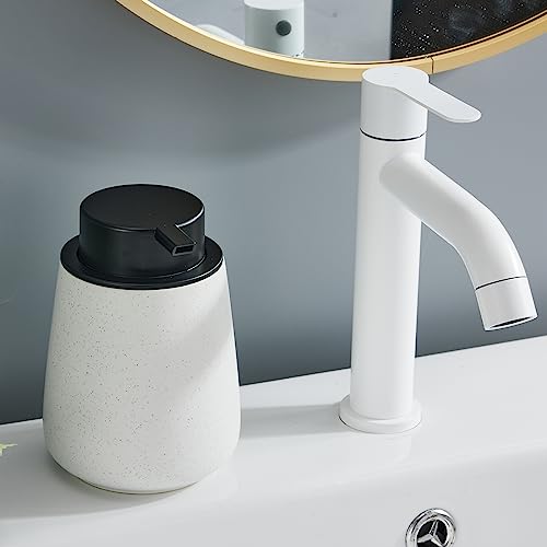 12Oz Ceramic Liquid Soap Dispenser - Modern Lotion Hand Soap Dispenser with Easy-to-Press Black Pump, Reusable and Refillable Dish Soap Dispensers for Bathroom & Kitchen, Speckled Matte White - color: Speckled White, style: Liquid Pump