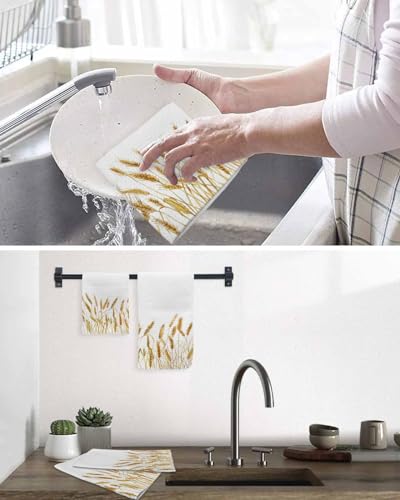 Golden Wheat Hand Towels Set,Waffle Weave Kitchen Towels 2 Pieces,Microfiber Hair Face Bath Tea Towel Absorbent Quick Drying Cleaning Dish Cloths,Retro Summer Fall Harvest Crops Botanical 15.7"x23.6" - color: Floralhab53099