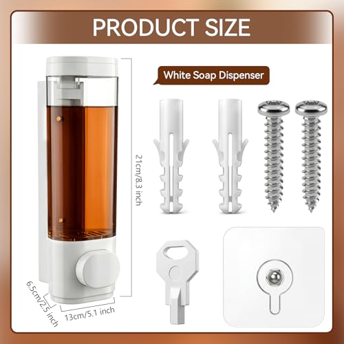 Junkin 4 Pcs Manual Bathroom Wall Mounted Soap Dispenser, 300ml White Kitchen Bathroom Commercial Shower Clear Refillable Soap Dispenser Clear Plastic Refillable Liquid Lotion Pump and Organizer - color: White