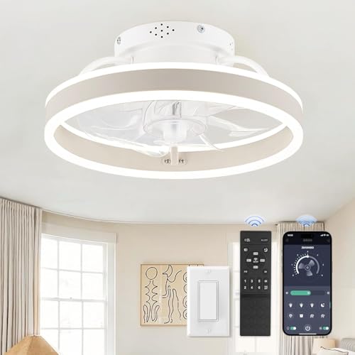 ZMISHIBO Low Profile Ceiling Fans with Lights and Remote, 13 Inch Fandelier Ceiling Fan with Light, White Modern Flush Mount Ceiling Fan, Small Dimmable LED Fan Lights for Bedroom - color: White, size: 13 INCH