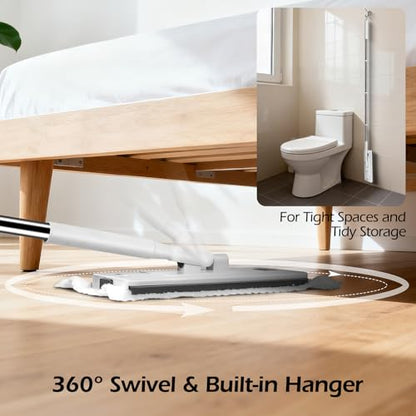 MASTERTOP Hands Free Flat Mop with Mini Sweeper Mop,2-in-1 Disposable Dust Mop with 47" Long Handle,Microfiber Mops for Floor Cleaning,No-Touch, Multi Surface Floor Cleaning - color: White(11"*4.5")