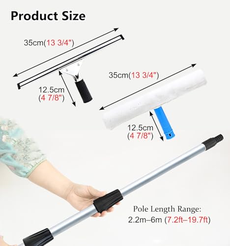 Professional Window Washing Squeegee Kit, Household Window Cleaner & Duster Kit with Extension Pole, Glass Cleaning Tools for Windows & Mirrors(2.2-6m(7.2-19.7ft)) - size: 2.2-6m(7.2-19.7ft)