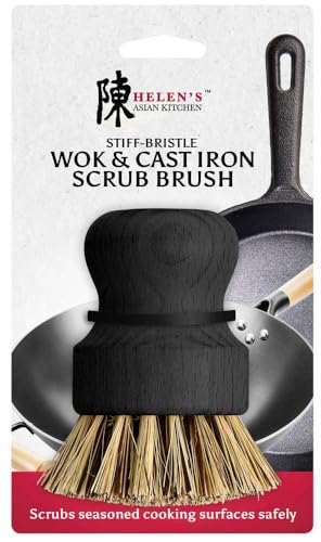 Helen’s Asian Kitchen Wok and Cast Iron Scrub Brush, Natural Stiff-Union Bristles