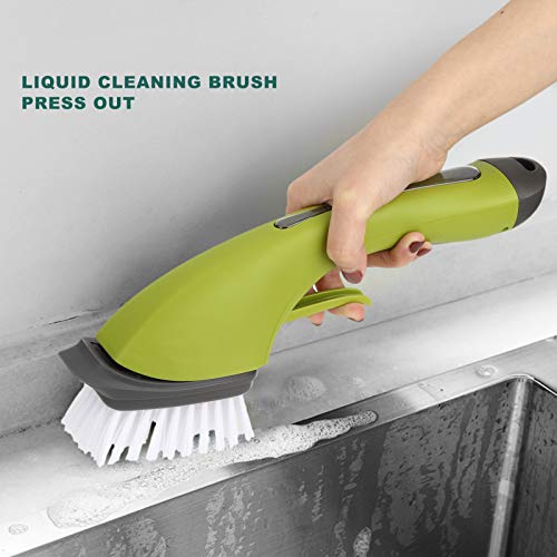 Soap Dispensing Dish Brush - Ergonomic Kitchen Scrub Brush with Soap Dispenser for Effortless Cleaning of Pots, Pans, Sinks & Bathtubs - Green/Gray - color: Green