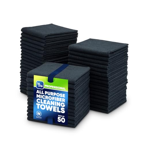 Microfiber Wholesale 16" x 16" All Purpose Towels - 50 Pack - Reusable Wash Cloths, Dust, Kitchen, Car, Shop Rags for Cleaning (Black) - color: Black, size: 50 Pack