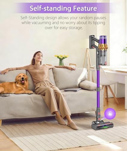 Cordless Vacuum Cleaner, 650W 55KPA 70Mins Anti-Tangle Wireless Vacuum,Rechargeable Vacuum with Green Light,Powerful Stick Vacuum for Home Carpet/Hardwood Floors,Purple