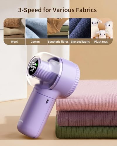 coldSky Fabric Shaver, 𝟮 𝗶𝗻 𝟭 Lint Remover with Brush, 1200mAh Sweater Shaver with Digital Display,3 Speeds Lint Shaver, 6-Leaf Blades Lint Remover for Clothes, Sofa, Bedding,Purple - color: Purple