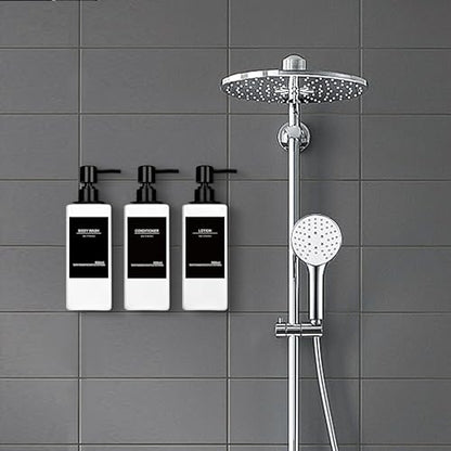 Shampoo Dispenser for Shower Wall, Shampoo and Conditioner Dispenser with 16 Waterproof Labels, No Drill Shower Soap Dispenser Bathroom, Shower Soap Dispenser Wall Mounted 3 Chamber, 17oz,White - color: White Bottle + Black Pump