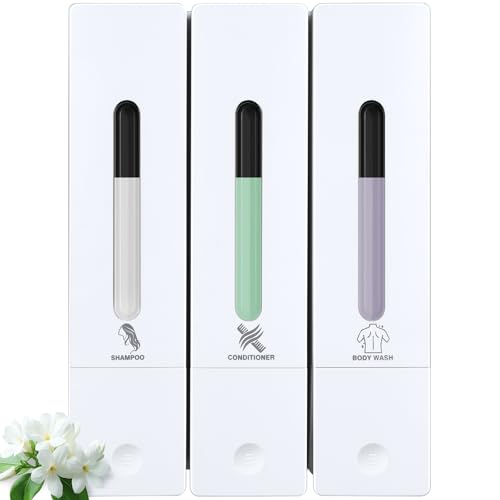 3 Chamber Shampoo and Conditioner Dispenser, No Drill - Wall Mounted Shower Soap Dispenser, Refillable Body Wash Dispenser Set 3, 1200ML Capacity, for Bathroom & Hotel, White - color: White Set of 3