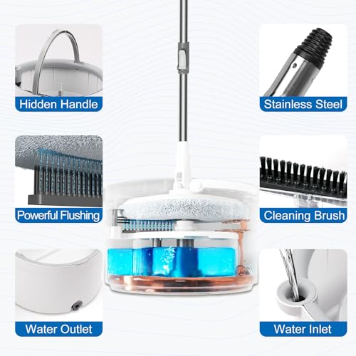 Spin Mop and Bucket with Wringer Set, 360° Spinning Mop Bucket with Separate Dirty and Clean Water System with 3 Microfiber Mop Pads and 52" Stainless Steel Adjustable Handle for Floor Wall Cleaning - color: White-2