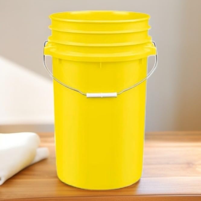 House Naturals Plastic Food Grade Made in USA Bucket with lid, Large 7 Gallon Container Comes with Screw On Lid (1, Yellow with Clear lid) - color: Yellow With Clear Lid