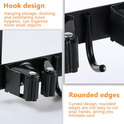 Broom Holder Over the Door with Hooks, Wall Mount Mop and Broom Holder, Stainless Steel Hanging Over the Door, Easy to Install Broom Storage Tool Organizer for Garage Closet Laundry