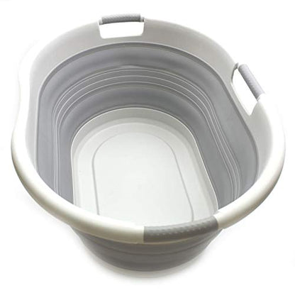 SAMMART 57L (15 Gallons) Collapsible 3-Handled Plastic Laundry Basket - Oval Tub - Portable Washing Tub-Space Saving Laundry Hamper, Water Capacity 44L / 11.6 Gallon (1, Grey) - color: Grey